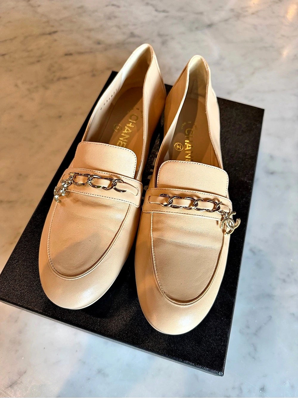 Chanel Moccasin Chain Loafers in Tan EU 39.5